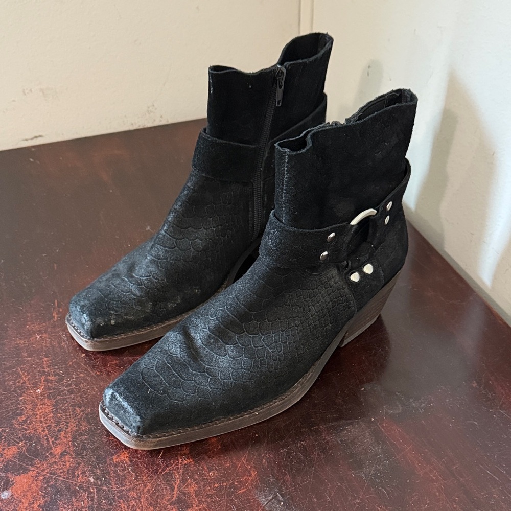 Jeffrey Campbell Black Embossed Western Ankle Boots